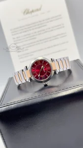 Chopard-Imperiale-Watch-Ladies-28mm-steel-rose-gold-red-dial-8563-on-box-