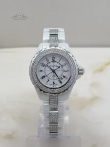 Chanel-ladies-J12-H1420-White-Ceramic-diamonds-33mm-front-near-Watch