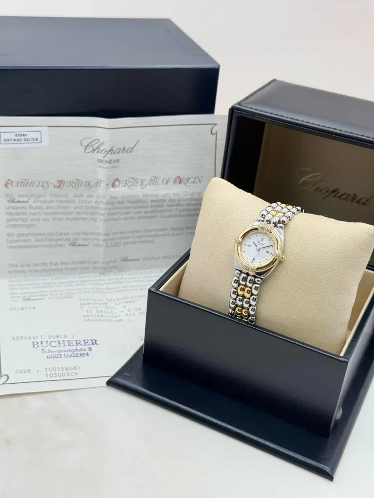 Chopard-Gstaad-Watch-32-8128-Diamonds-Steel-18k-Yellow-Gold-Authentic