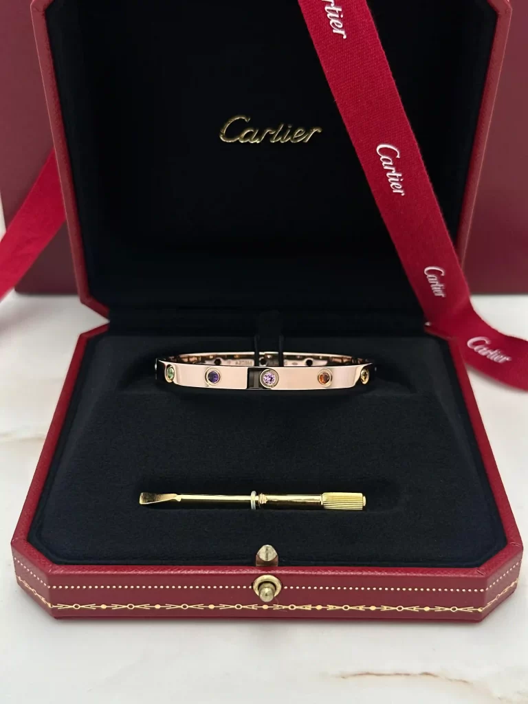 Cartier-Love-Bracelet-Rainbow-B6036517-18k-Rose-Gold-Sapphires-Garnets-Front