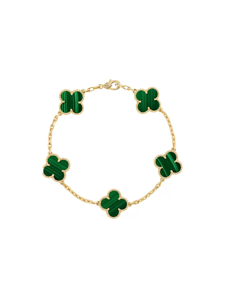 Van-Cleef-Arpels-Vintage-Alhambra-Bracelet-VCARL80900-5-Motifs-Malachite-18k-Yellow-Gold