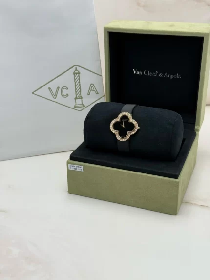 Van-Cleef-Arpels-Watch-VCARN5HZ00-Alhambra-Medium-Model-Yellow-Gold-Diamond-Onyx-Authentic
