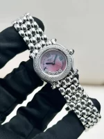 Vintage-Chopard-Happy-Sport-Watch-Stainless-Steel-Diamond-Pink-MOP-Dial-Hand