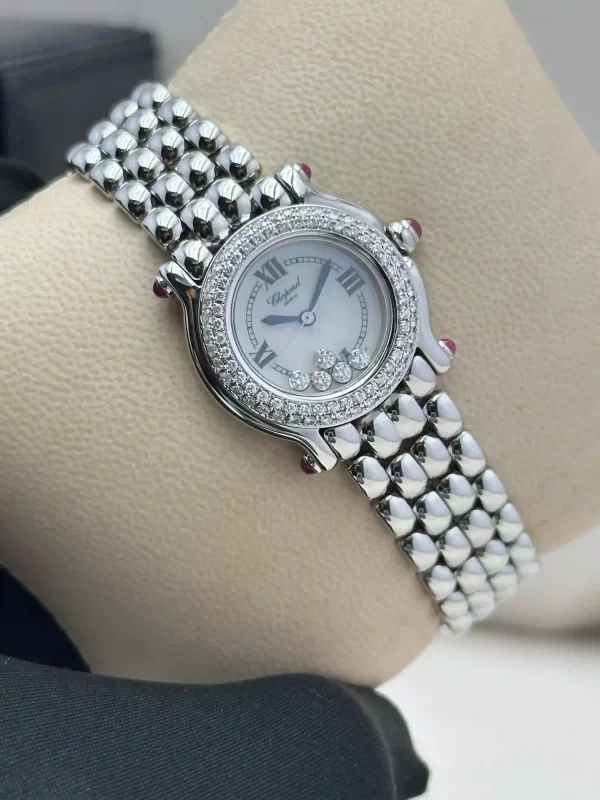 Vintage-Chopard-Happy-Sport-Watch-Stainless-Steel-Diamonds-MOP-Dial-Small-Model-Quartz