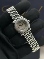 Vintage-Chopard-Happy-Sport-Watch-Stainless-Steel-Diamonds-White-MOP-Dial-Small-Model-Hand