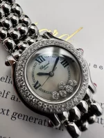 Vintage-Chopard-Happy-Sport-Watch-Stainless-Steel-Diamonds-White-MOP-Dial-Small-Model-Near