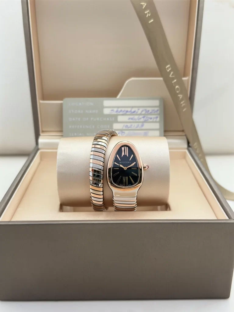 Bvlgari-Serpenti-Watch-102123-Small-Model-18k-Rose-Gold-Stainless-Steel-Black-Opaline-Dial-Authentic