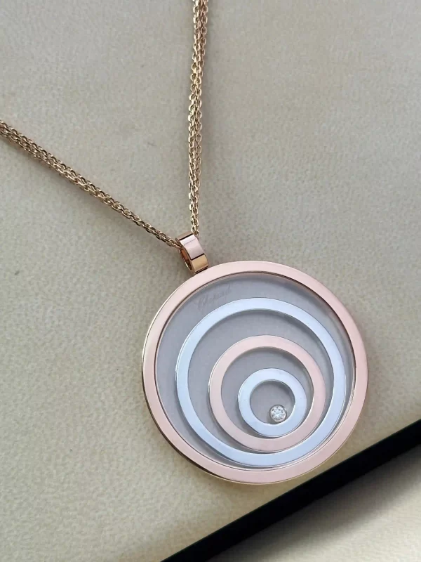 Chopard-Happy-Spirit-Pendant-795014-Jumbo-Size-3-Line-Chain-18k-Rose-White-Gold