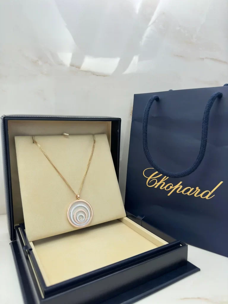 Chopard-Happy-Spirit-Pendant-795014-Jumbo-Size-3-Line-Chain-18k-Rose-White-Gold-Box