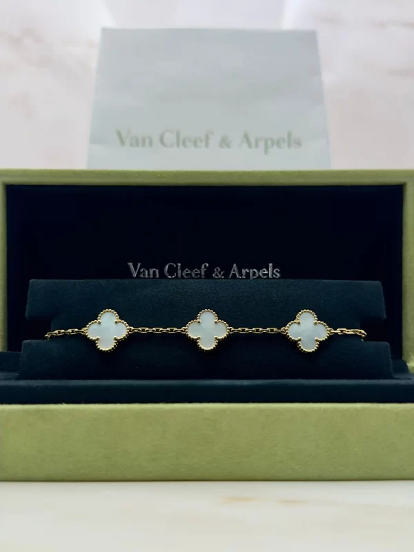 Van-Cleef-Arpels-Alhambra-Bracelet-VCARA41800-18k-Yellow-Gold-White-Mother-Of-Pearl-Front
