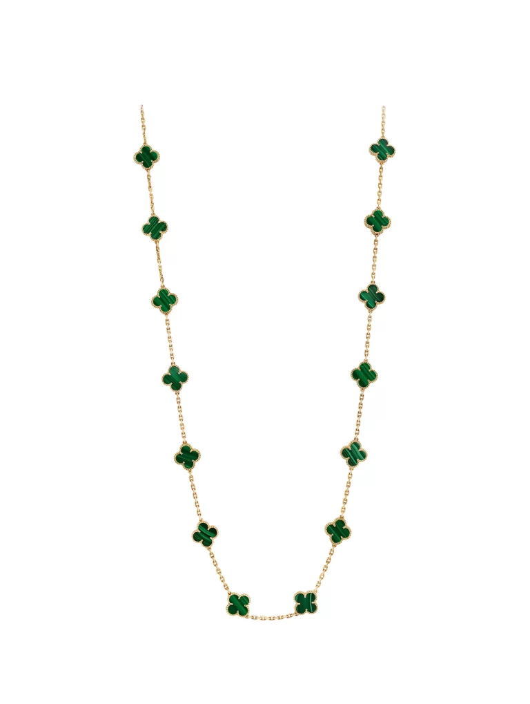 Van-Cleef-Arpels-Vintage-Alhambra-Long-Necklace-20-Motifs-VCARL88100-Malachite-Yellow-Gold
