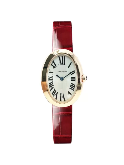 Cartier-Baignoire-Watch-3064-18k-Rose-Gold-Red-Alligator-Leather-Quartz