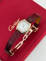 Cartier-Tortue-Ladies-Watch-1945-18k-Yellow-Gold-Diamonds-Alligator-Leather