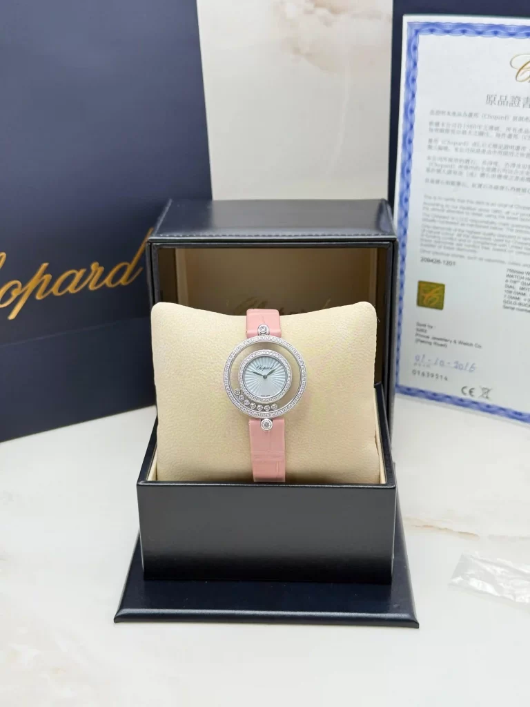 Chopard-Happy-Diamonds-Ladies-Watch-18k-White-Gold-Alligator-Leather-Authentic