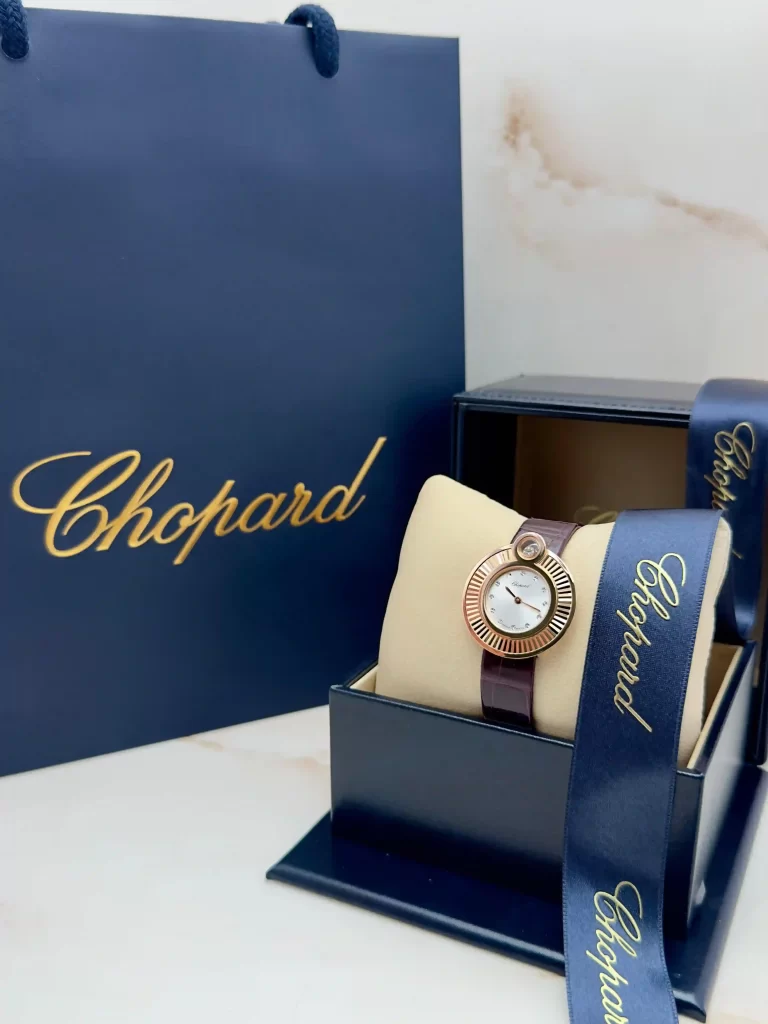 Chopard-Happy-Diamonds-Watch-204407-18k-Rose-Gold-Leather-Silver-Dial-Authentic