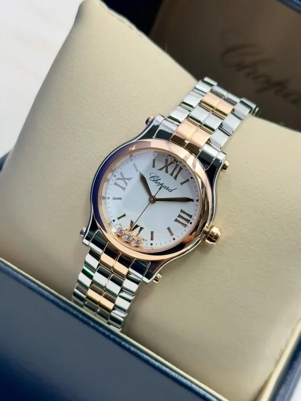 Chopard-Happy-Sport-Watch-8590-Stainless-Steel-18k-Rose-Gold-Diamonds