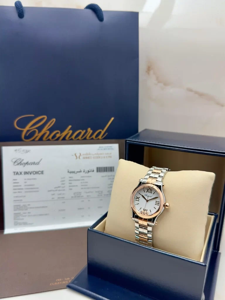 Chopard-Happy-Sport-Watch-8590-Stainless-Steel-18k-Rose-Gold-Diamonds-Authentic