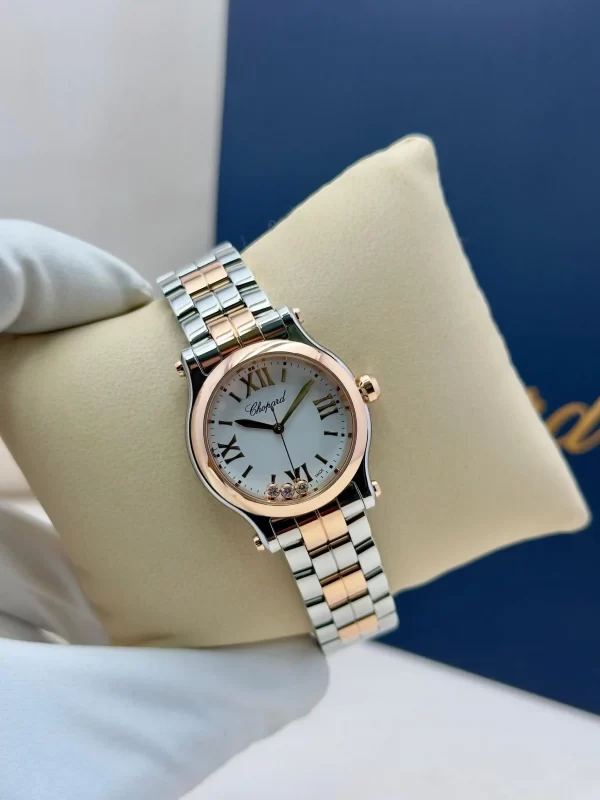Chopard-Happy-Sport-Watch-8590-Stainless-Steel-18k-Rose-Gold-Diamonds-Hand