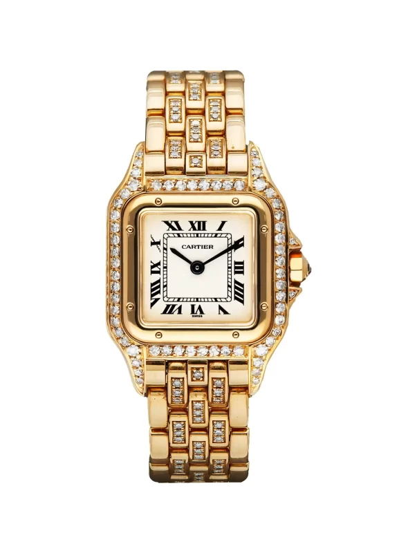 Vintage-Panthere-De-Cartier-Watch-Small-Model-18k-Yellow-Gold-Diamonds-Rare-Model-Quartz