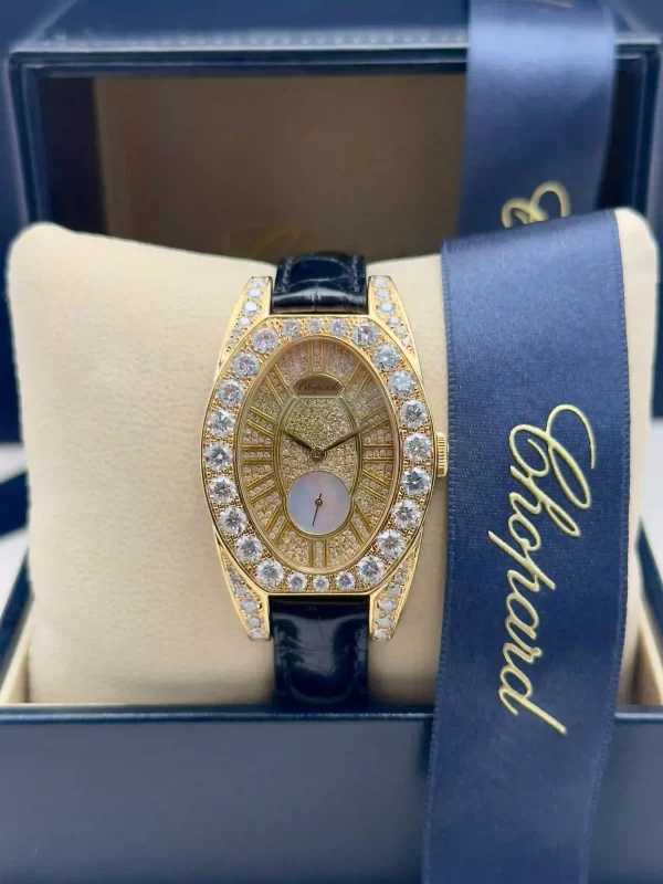 Chopard-Classic-Oval-Ladies-Watch-18k-Yellow-Gold-Leather-Diamonds-Front