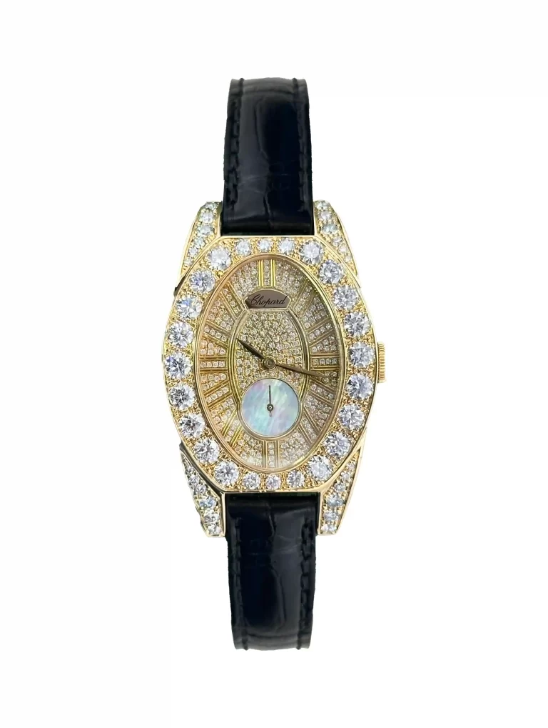 Chopard-Classic-Oval-Ladies-Watch-18k-Yellow-Gold-Leather-Diamonds-Quartz