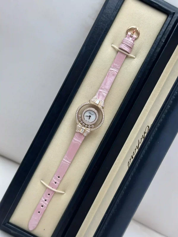 Chopard-Happy-Diamonds-Fionka-Watch-4527-18k-Rose-Gold-Guilloche-MOP-Dial-Pink-Leather-Box