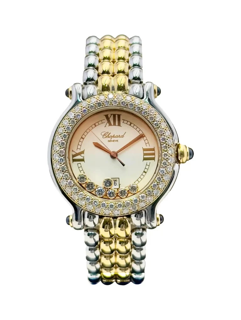 Chopard-Happy-Sport-Watch-Medium-Model-18k-Yellow-Gold-Steel-Diamonds-Quartz-Vintage