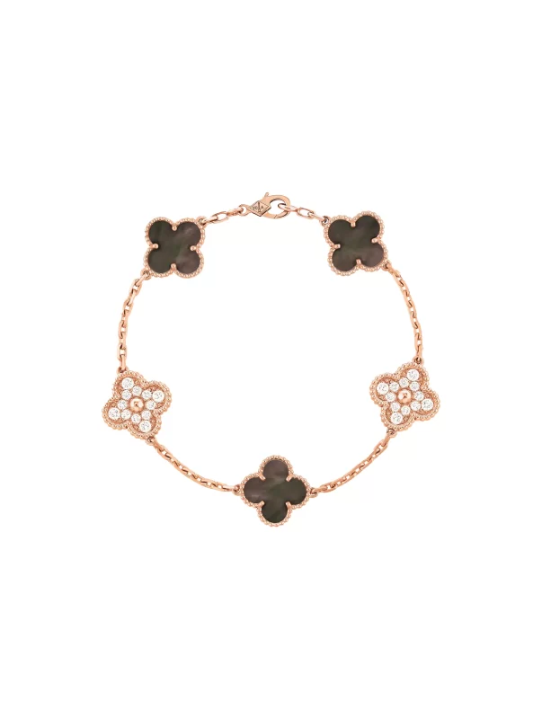 Van-Cleef-Arpels-Alhambra-Bracelet-VCARP2R100-18k-Rose-Gold-5-Motifs-Gray-MOP-Vintage-19