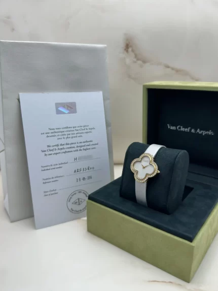 Van-Cleef-Arpels-Alhambra-Watch-ARF52800-18k-Yellow-Gold-Diamonds-MOP-Dial-Authentic
