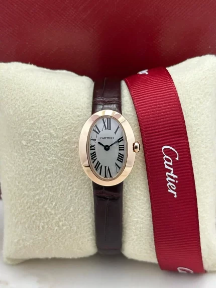 Cartier-Baignoire-Watch-Mini-Model-W8000017-18k-Rose-Gold-Silver-Dial-Front