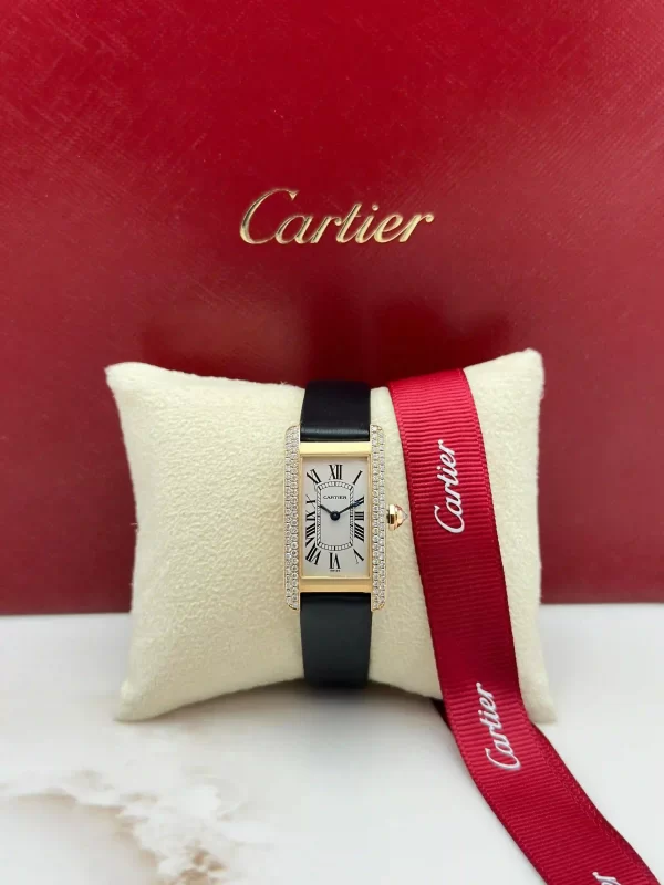 Cartier-Tank-Americaine-Watch-WB701251-Small-Model-18k-Yellow-Gold-Diamonds-Leather-Original