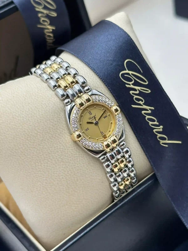 Chopard-Gstaad-Watch-8112-Vintage-18k-Yellow-Gold-Steel-Diamonds-Side