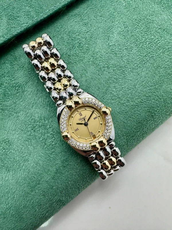 Chopard-Gstaad-Watch-8112-Vintage-18k-Yellow-Gold-Steel-Diamonds-Up