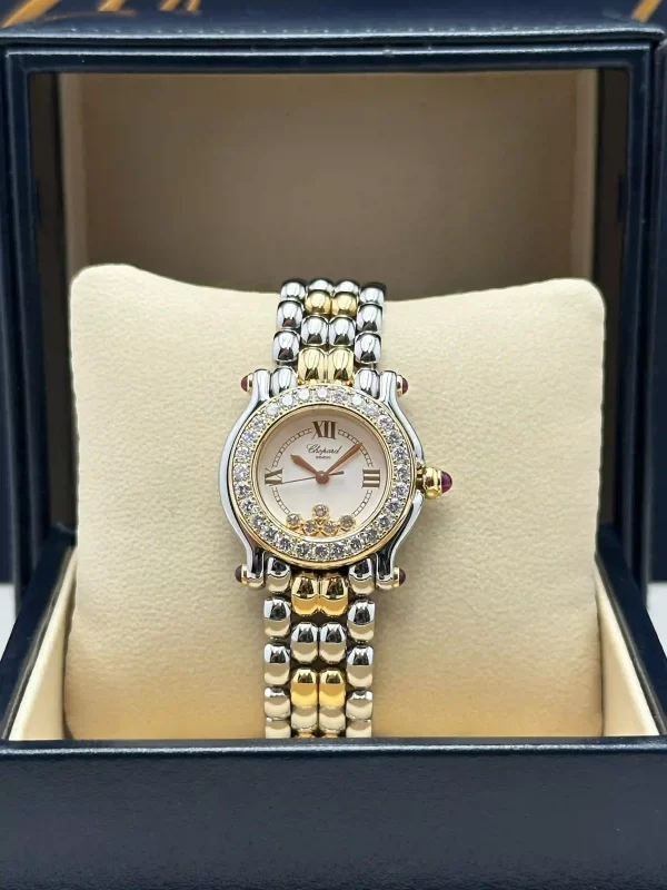Chopard-Happy-Sport-Watch-8246-Steel-18k-Yellow-Gold-Diamonds-Small-Model-Front-Box