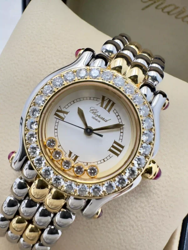 Chopard-Happy-Sport-Watch-8246-Steel-18k-Yellow-Gold-Diamonds-Small-Model-Quartz-Near