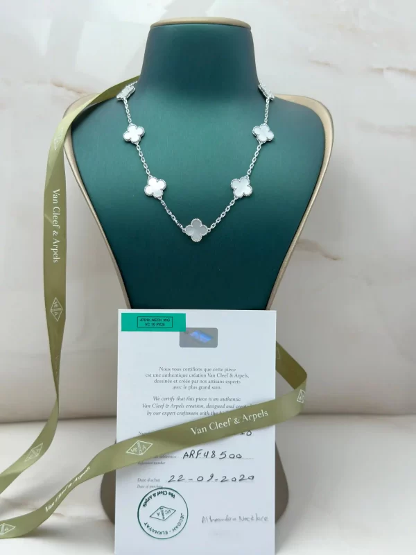 Van-Cleef-Arpels-Vintage-Alhambra-10-Motifs-Necklace-VCARF48500-18k-White-Gold-Certificate