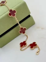 Van-Cleef-Arpels-Vintage-Alhambra-Bracelet-5-Motifs-VCARD35500-18k-Yellow-Gold-Carnelian-Lock
