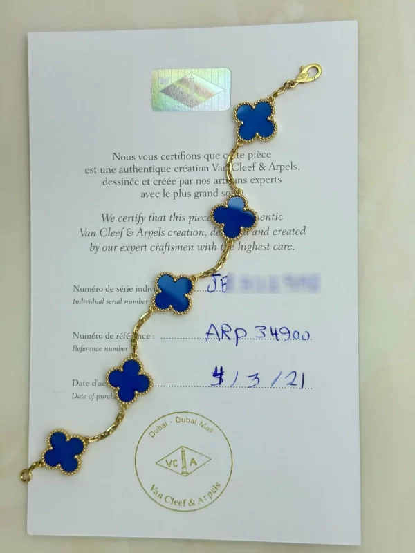 Van-Cleef-Arpels-Vintage-Alhambra-Bracelet-5-Motifs-VCARP34900-18k-Yellow-Gold-Blue-Agate-Certificate