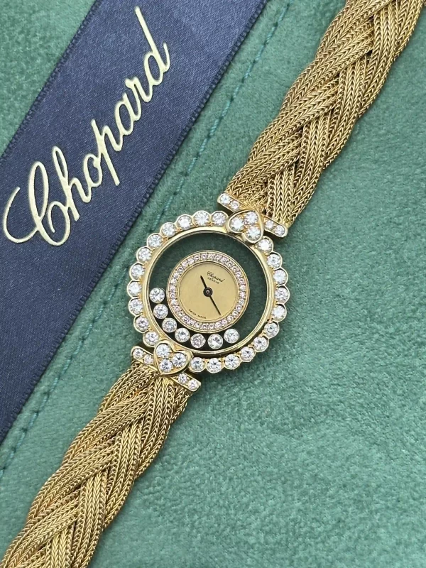 Vintage-Chopard-Happy-Diamonds-Watch-4097-Rare-Model-18k-Yellow-Gold-Diamonds-Up