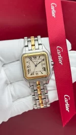 Panthere-De-Cartier-Medium-Model-Watch-Steel-18k-Yellow-Gold-Hand