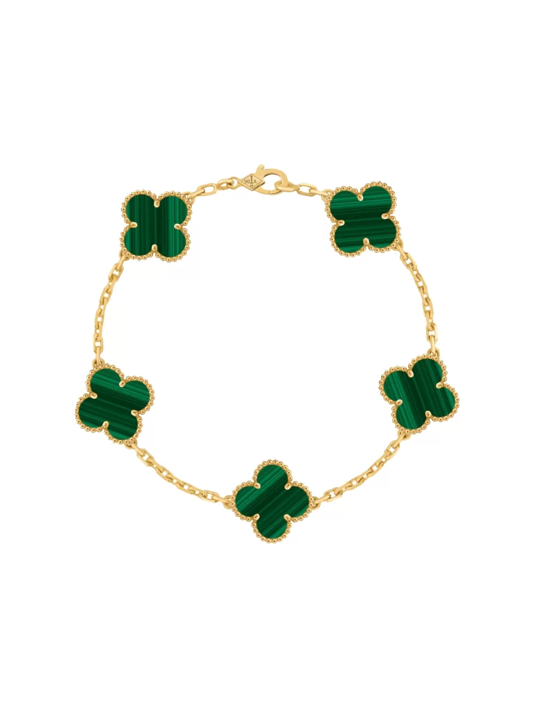 Van-Cleef-Arpels-Vintage-Alhambra-5-Motifs-Bracelet-18k-Yellow-Gold-Malachite-VCARL80900