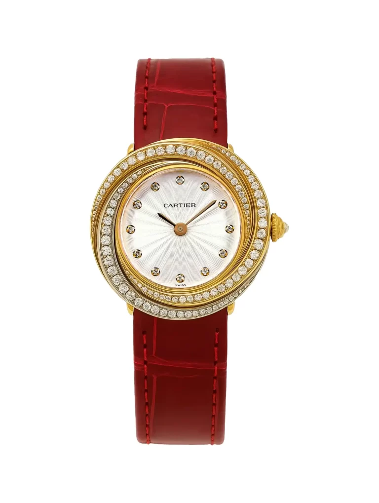 Cartier-Trinity-Diamond-Watch-18k-Rose-Yellow-White-Gold-Red-Leather-Quartz