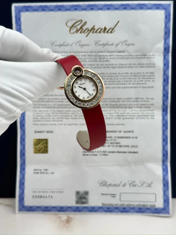 Chopard-Happy-Diamonds-Watch-204407-5002-18k-Rose-Gold-MOP-Dial-Red-Satin-Strap