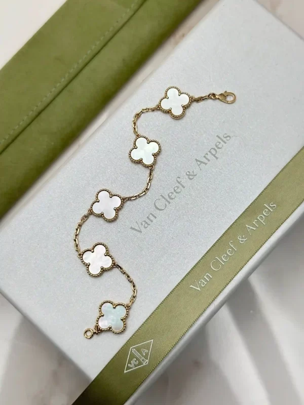 Van-Cleef-Arpels-Vintage-Alhambra-Bracelet-VCARA41800-5-Motifs-White-MOP-18k-Yellow-Gold-Original
