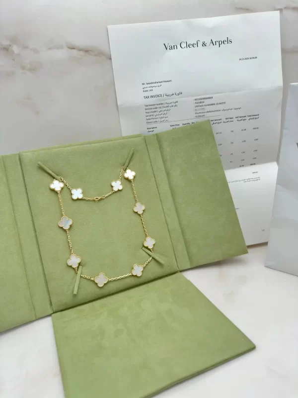 Van-Cleef-Arpels-Vintage-Alhambra-Necklace-10-Motifs-White-MOP-VCARA42800-18k-Yellow-Gold-Authentic