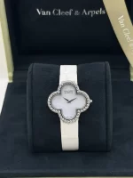 Van-Cleef-Arpels-Vintage-Alhambra-Watch-Medium-Model-18k-White-Gold-MOP-Dial-Front-Box