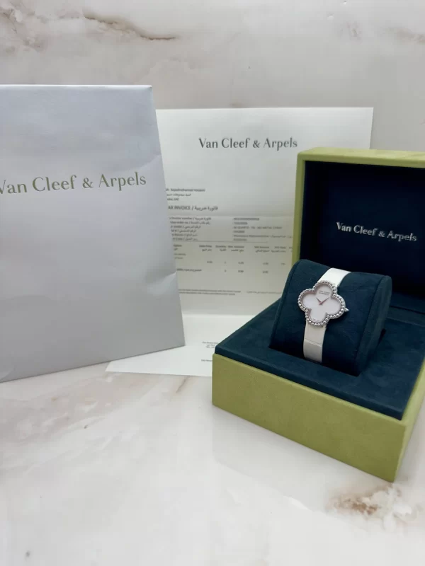 Van-Cleef-Arpels-Vintage-Alhambra-Watch-Medium-Model-18k-White-Gold-MOP-Dial-Quartz-Original