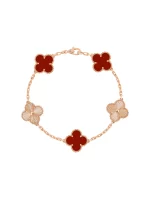 Van-Cleef-Arpels-Vintage-Alhambra-5-Motifs-Bracelet-VCARP7RP00-Pink-Gold-Carnelian-Guilloche