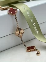 Van-Cleef-Arpels-Vintage-Alhambra-5-Motifs-Bracelet-VCARP7RP00-Pink-Gold-Carnelian-Lock