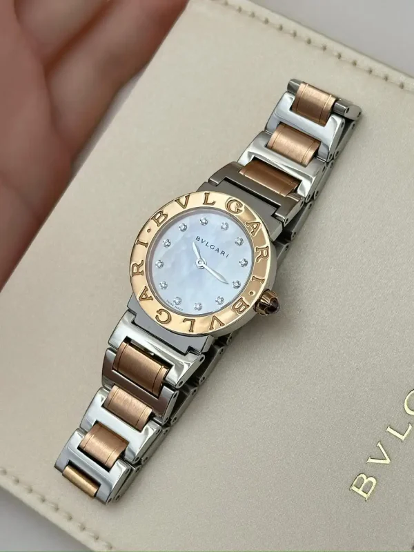 Bvlgari-Bvlgari-Ladies-Watch-18k-Rose-Gold-Steel-Diamond-Index-MOP-Dial-26-mm
